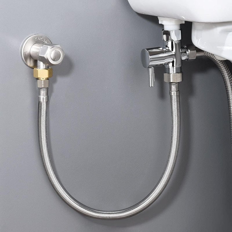 Biveah Toilet Connector Hose, Stainless Steel Braided Toilet Supply Line 3/8" Female Thread x 1/2" Female Straight Thread, 12 Inch, KGS003 - Image 2